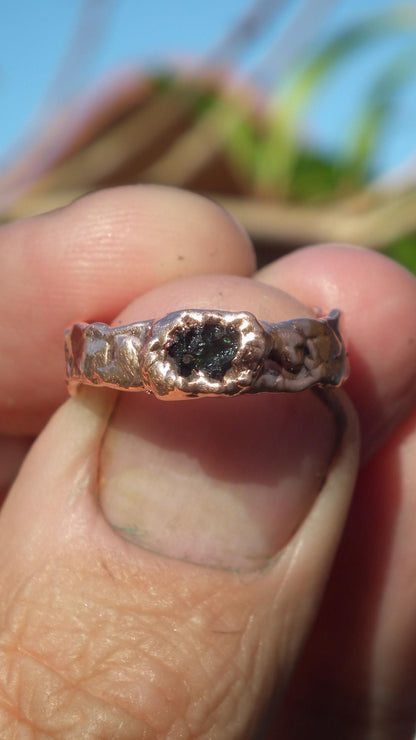 Moldavite ring / Electroformed Copper