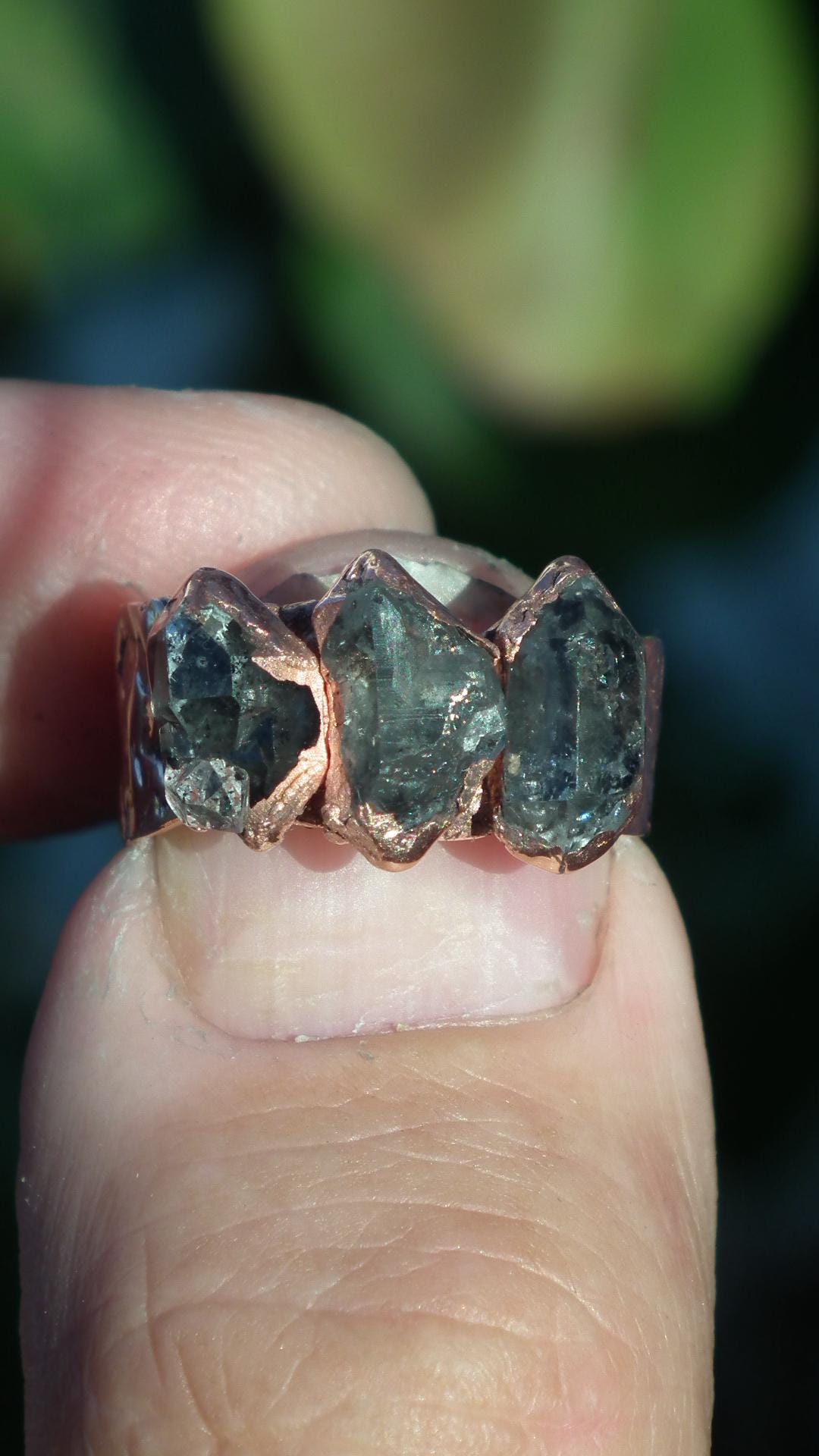 Electroformed Copper Herkimer diamond ring