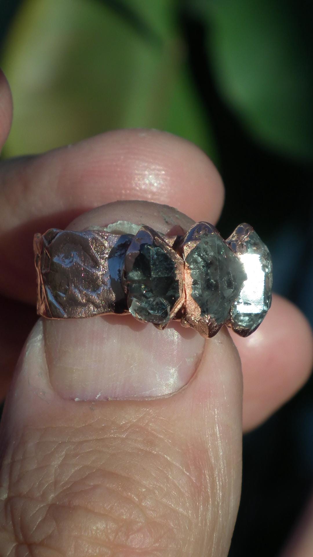 Electroformed Copper Herkimer diamond ring
