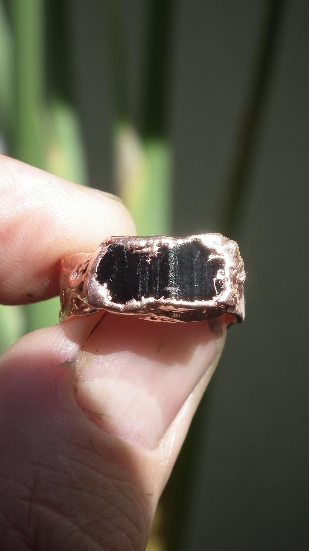 Black tourmaline ring / Electroformed copper