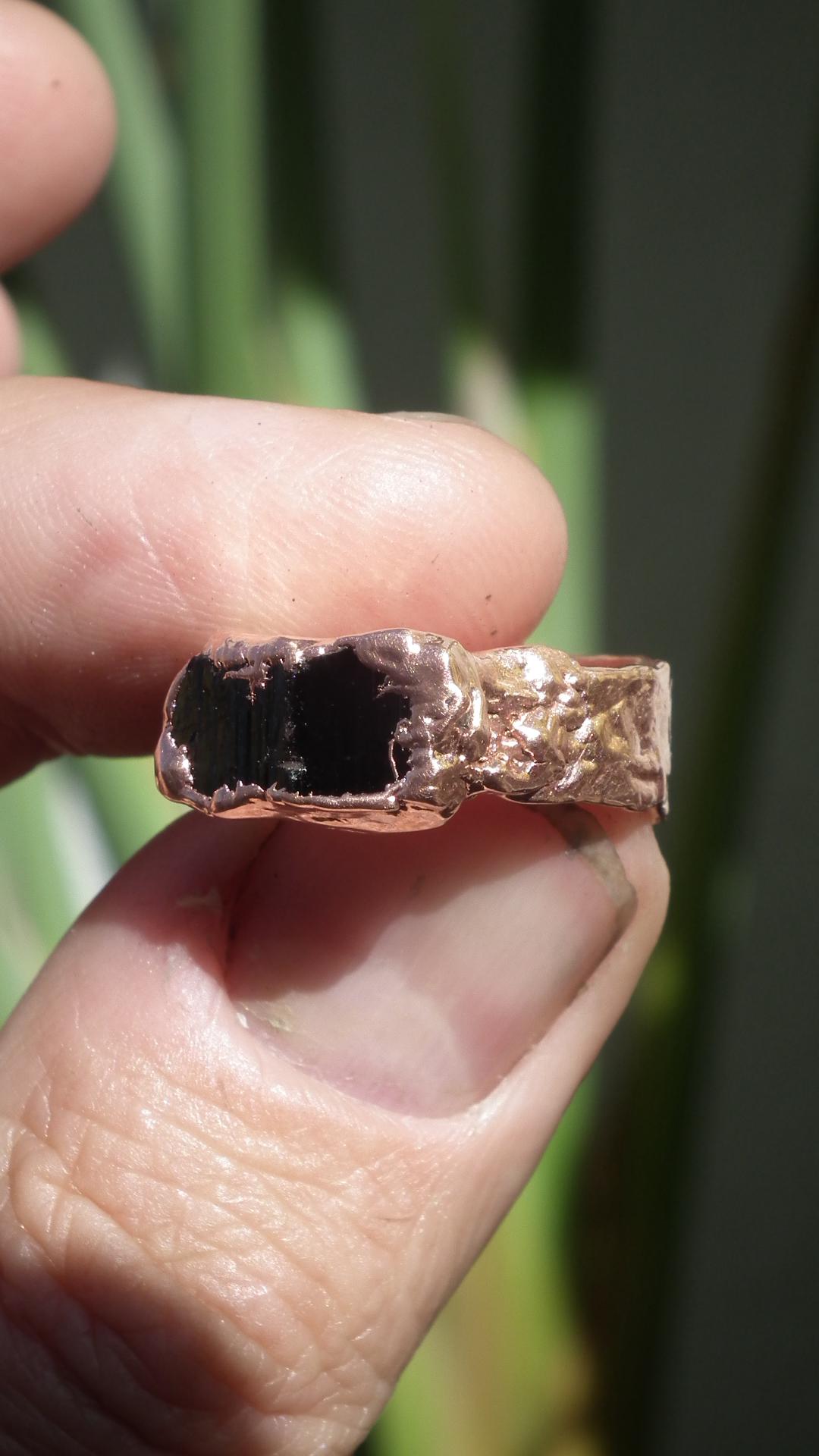 Black tourmaline ring / Electroformed copper