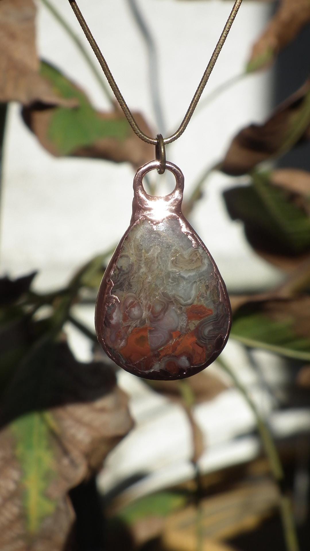 Mexican agate necklage / Crazy lace agate / Electroformed copper