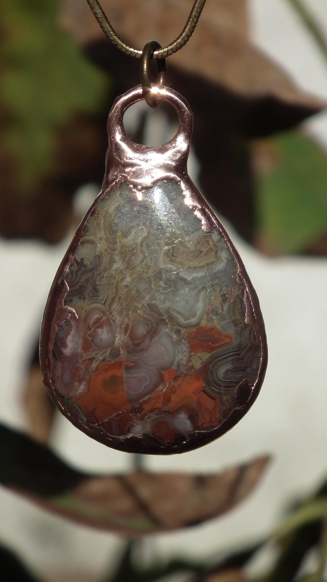 Mexican agate necklage / Crazy lace agate / Electroformed copper