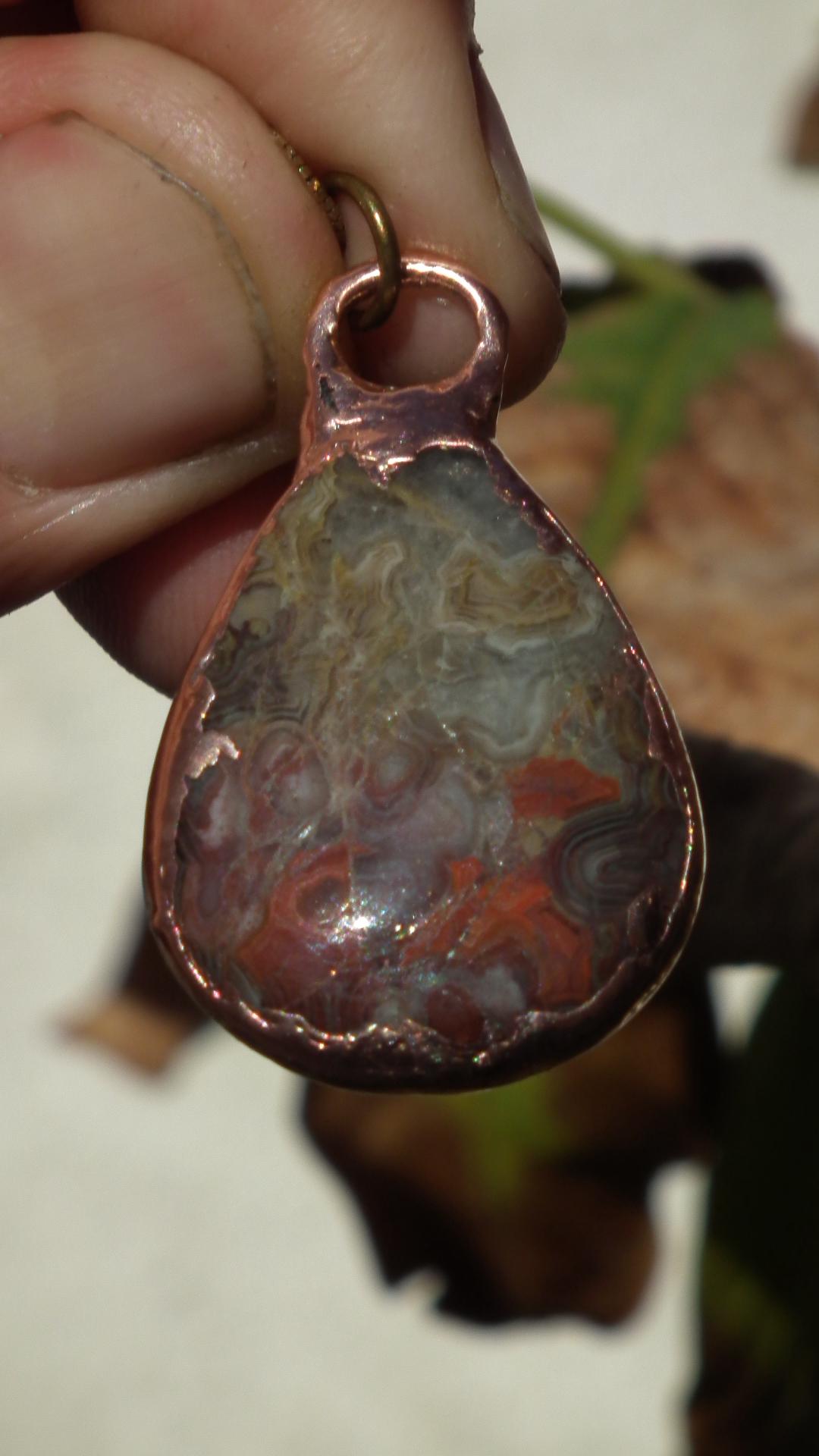 Mexican agate necklage / Crazy lace agate / Electroformed copper