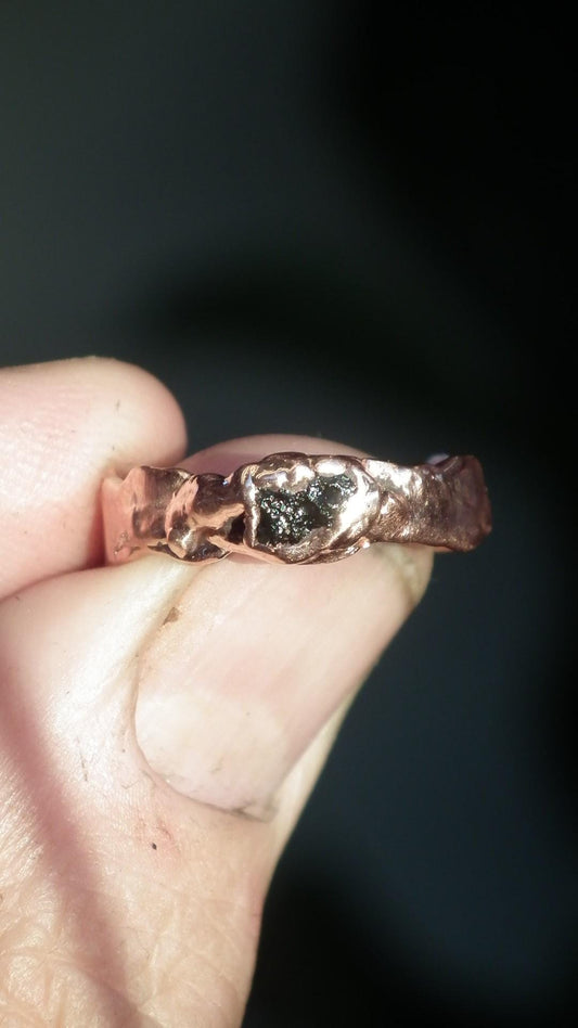 Moldavite ring / Electroformed Copper
