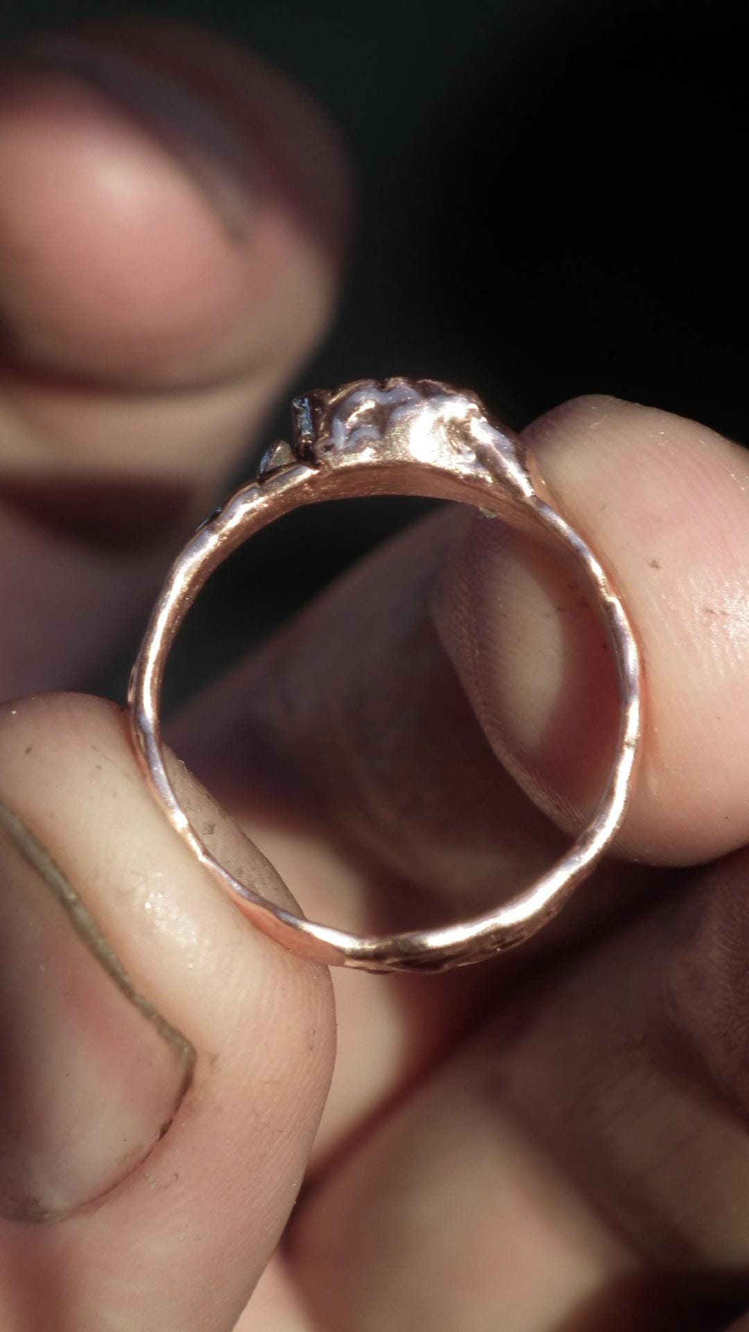 Moldavite ring / Electroformed Copper