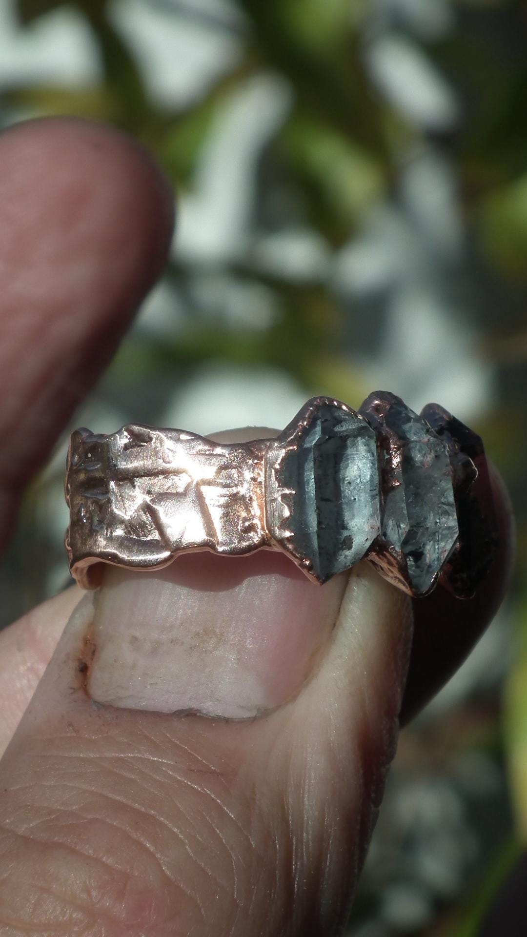 Electroformed Copper Herkimer diamond ring