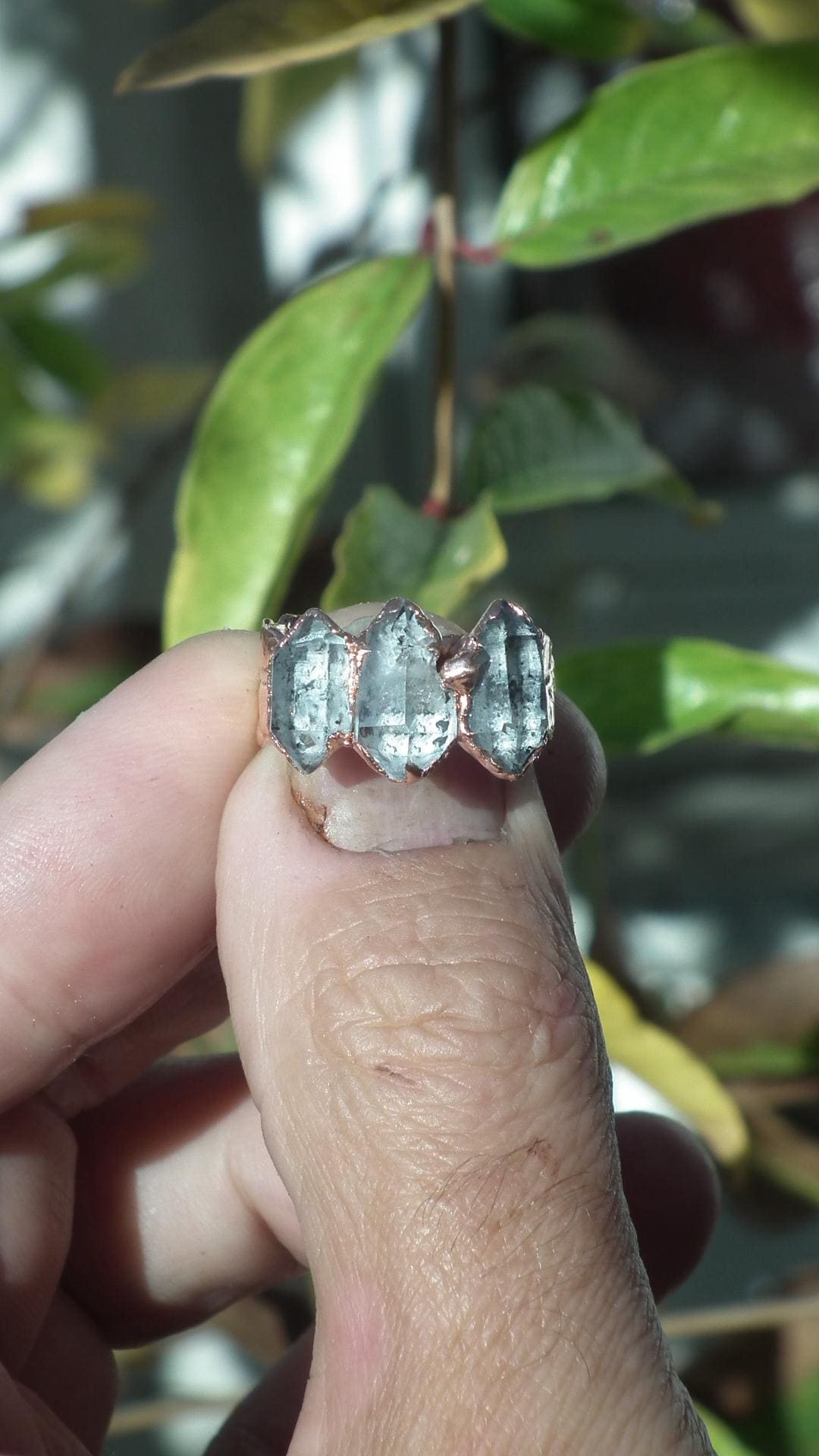 Electroformed Copper Herkimer diamond ring