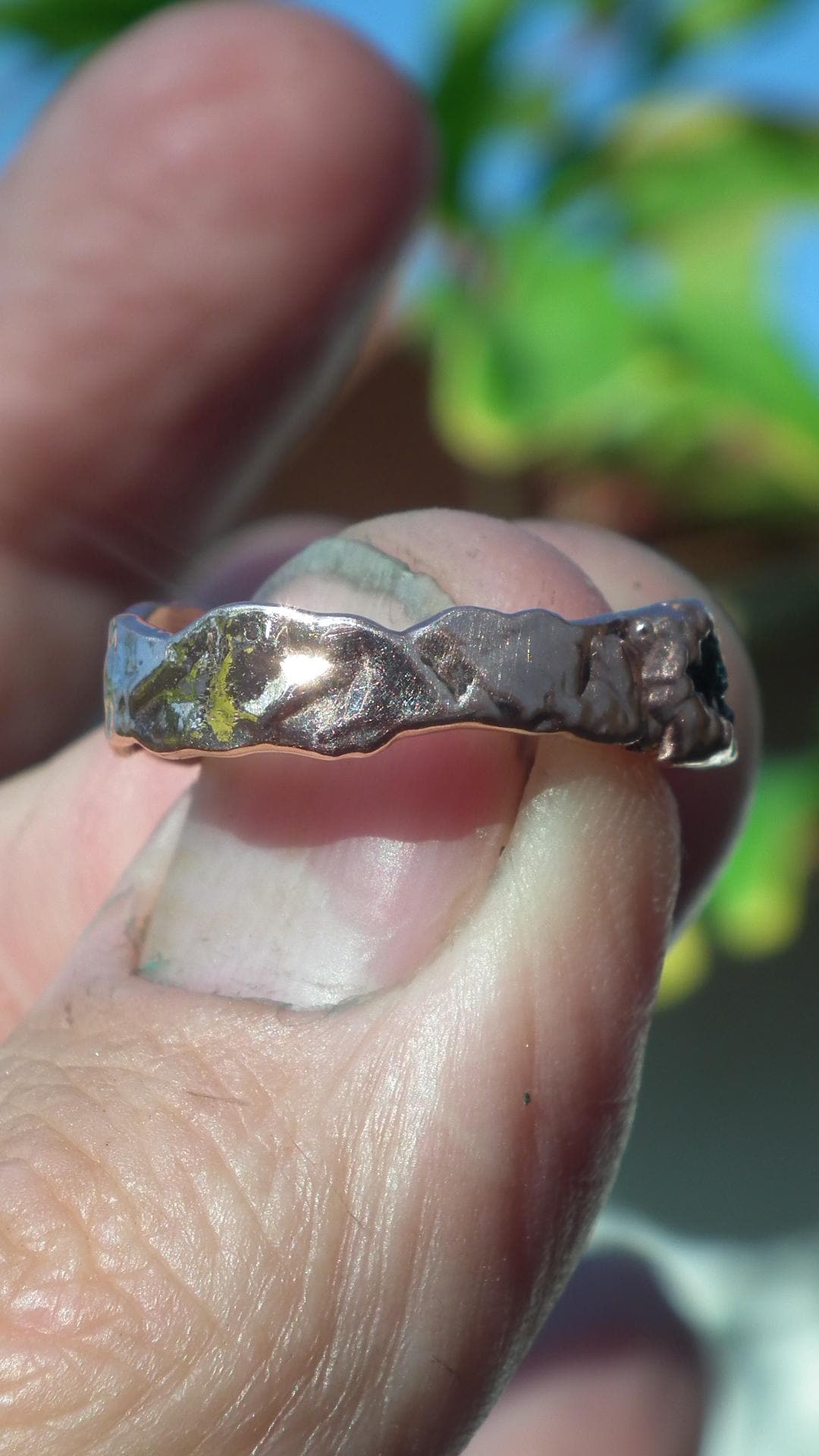 Moldavite ring / Electroformed Copper