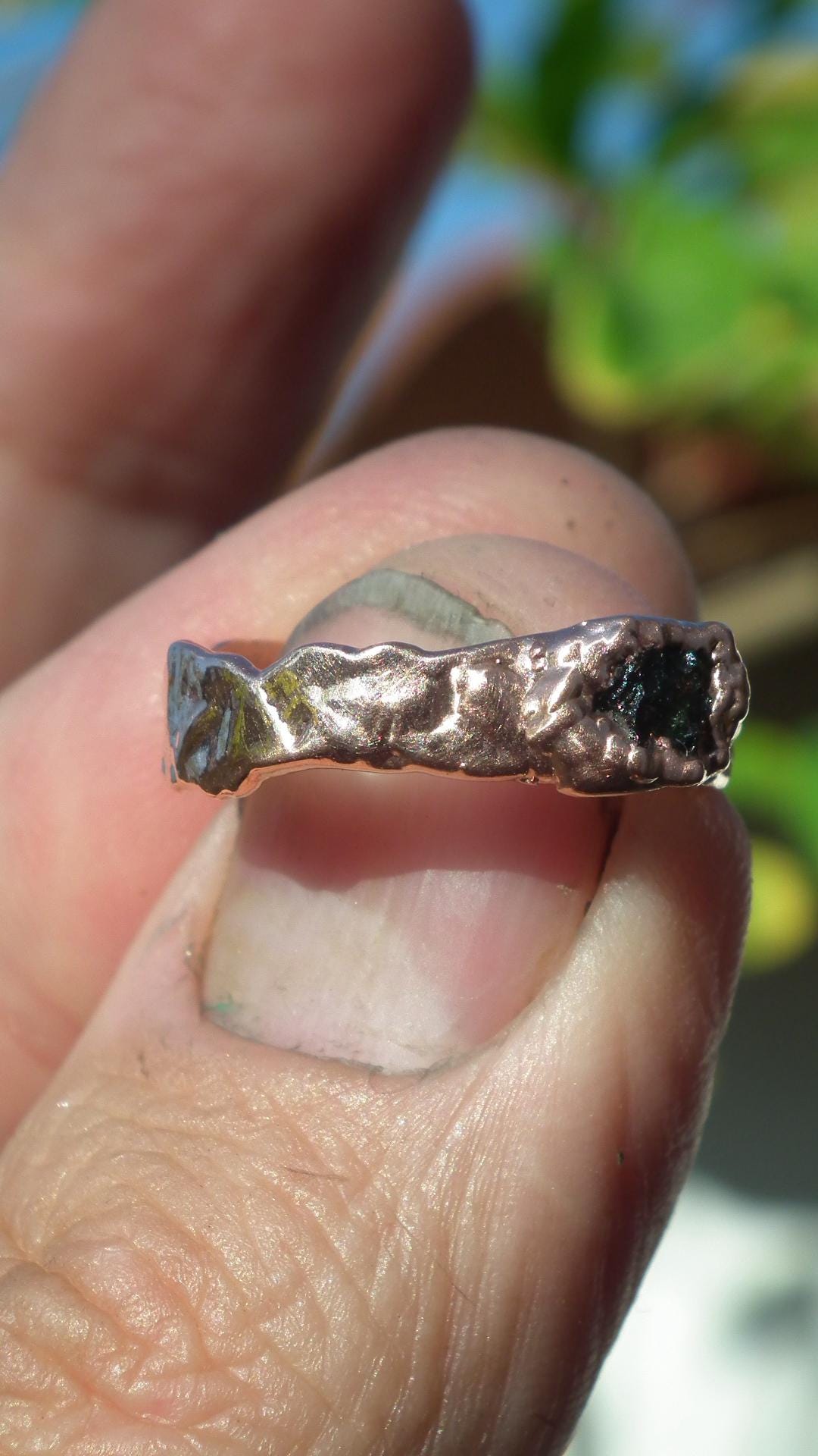 Moldavite ring / Electroformed Copper