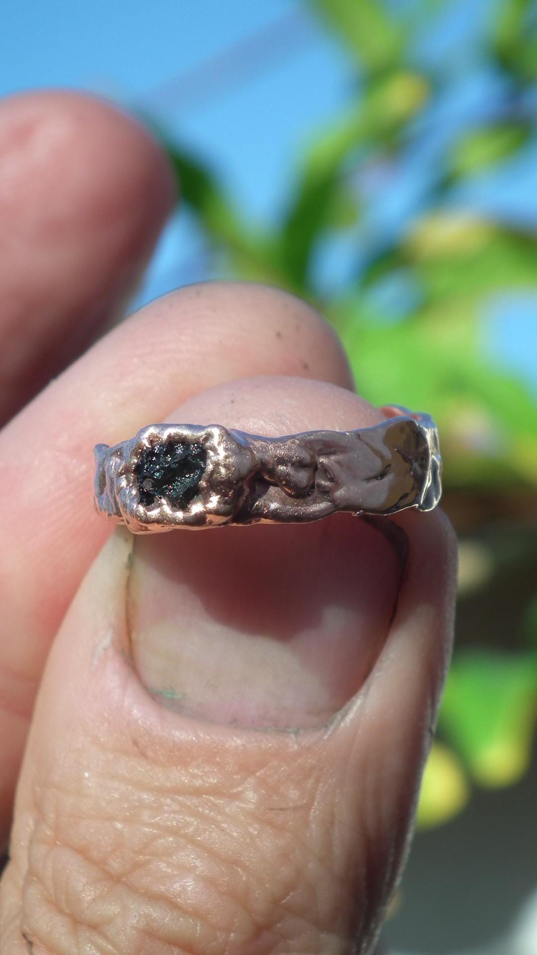 Moldavite ring / Electroformed Copper