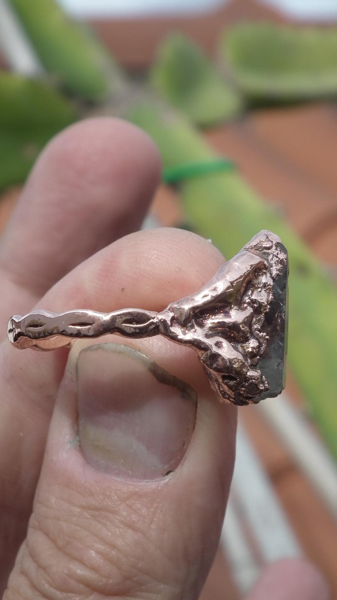 Enhydro crystal ring // Uv reactive crystal // Golden enhydro // Electroformed Copper