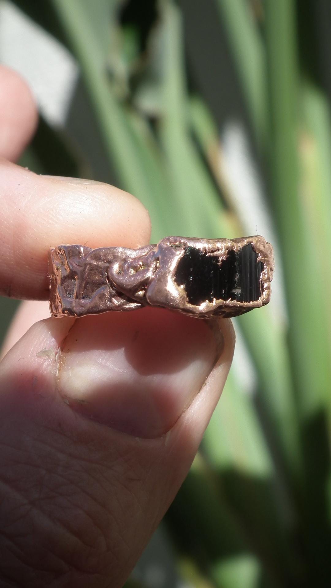 Black tourmaline ring / Electroformed copper