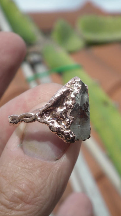 Enhydro crystal ring // Uv reactive crystal // Golden enhydro // Electroformed Copper