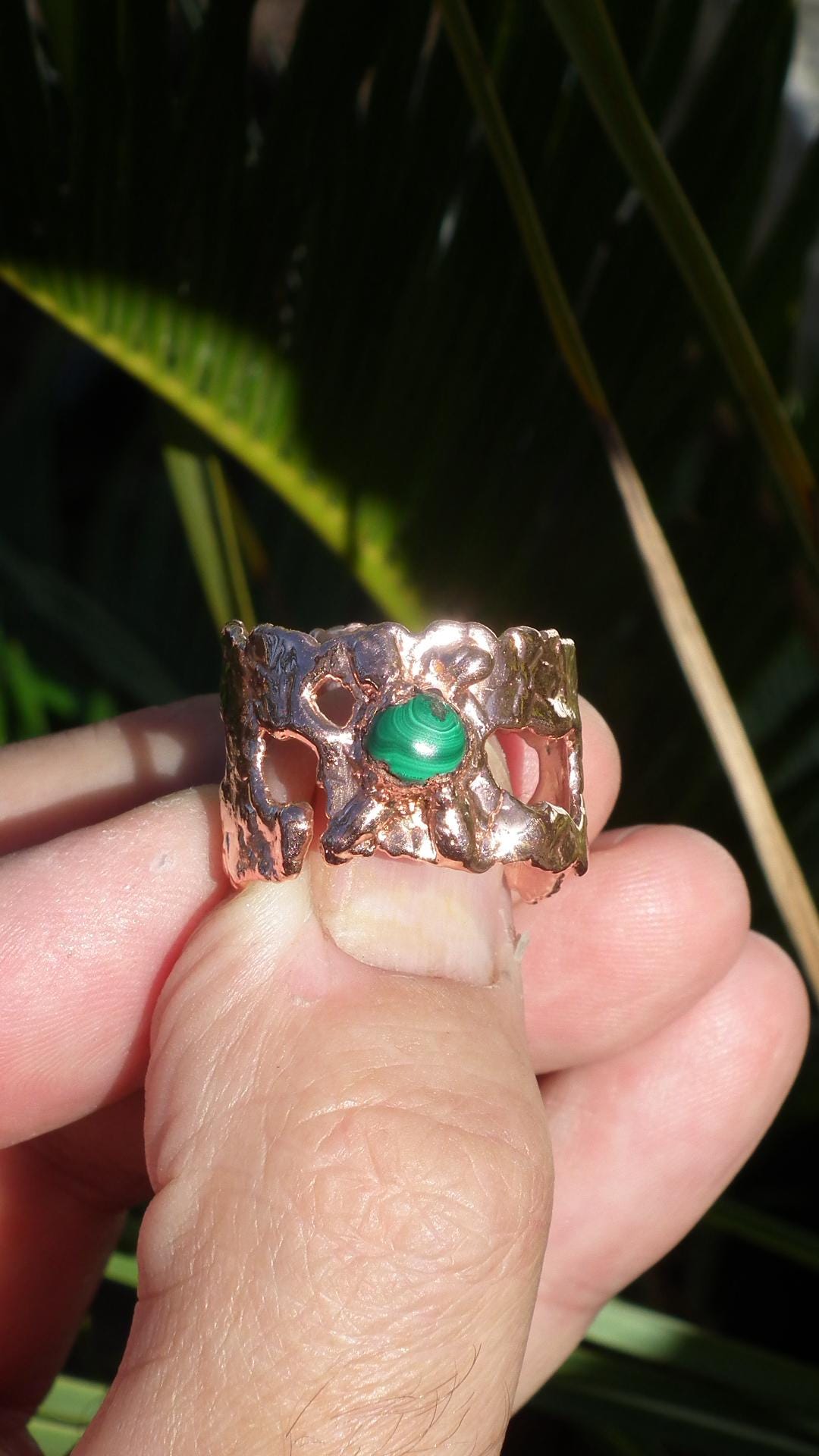 Malachite ring // Electroformed copper