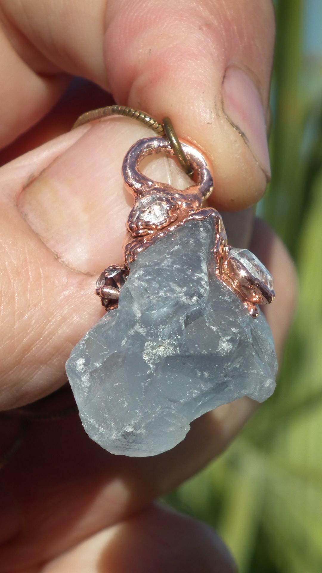 Celestite necklace with Herkimer diamond