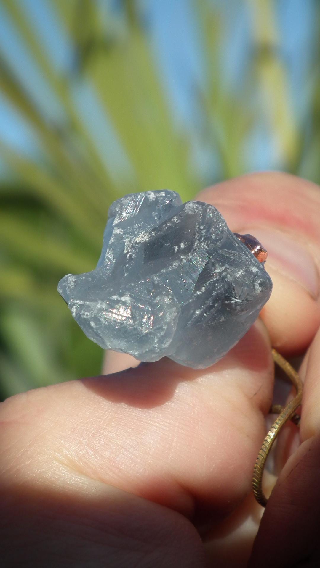 Celestite necklace with Herkimer diamond