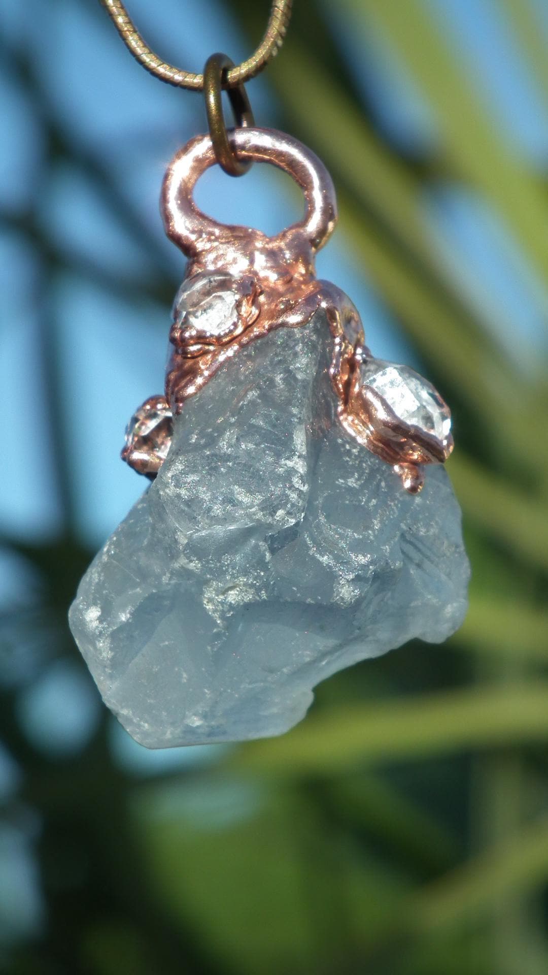 Celestite necklace with Herkimer diamond