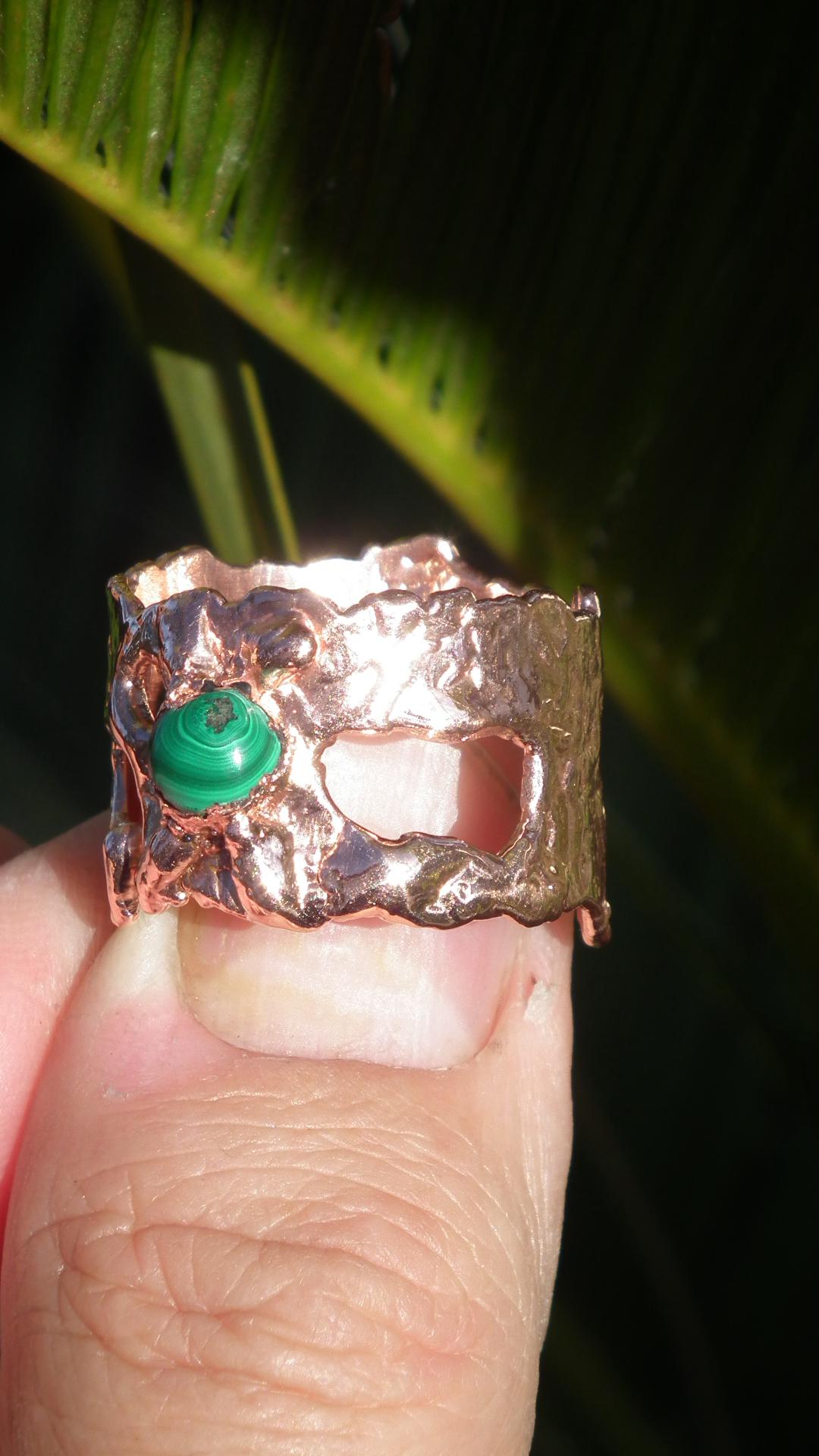 Malachite ring // Electroformed copper