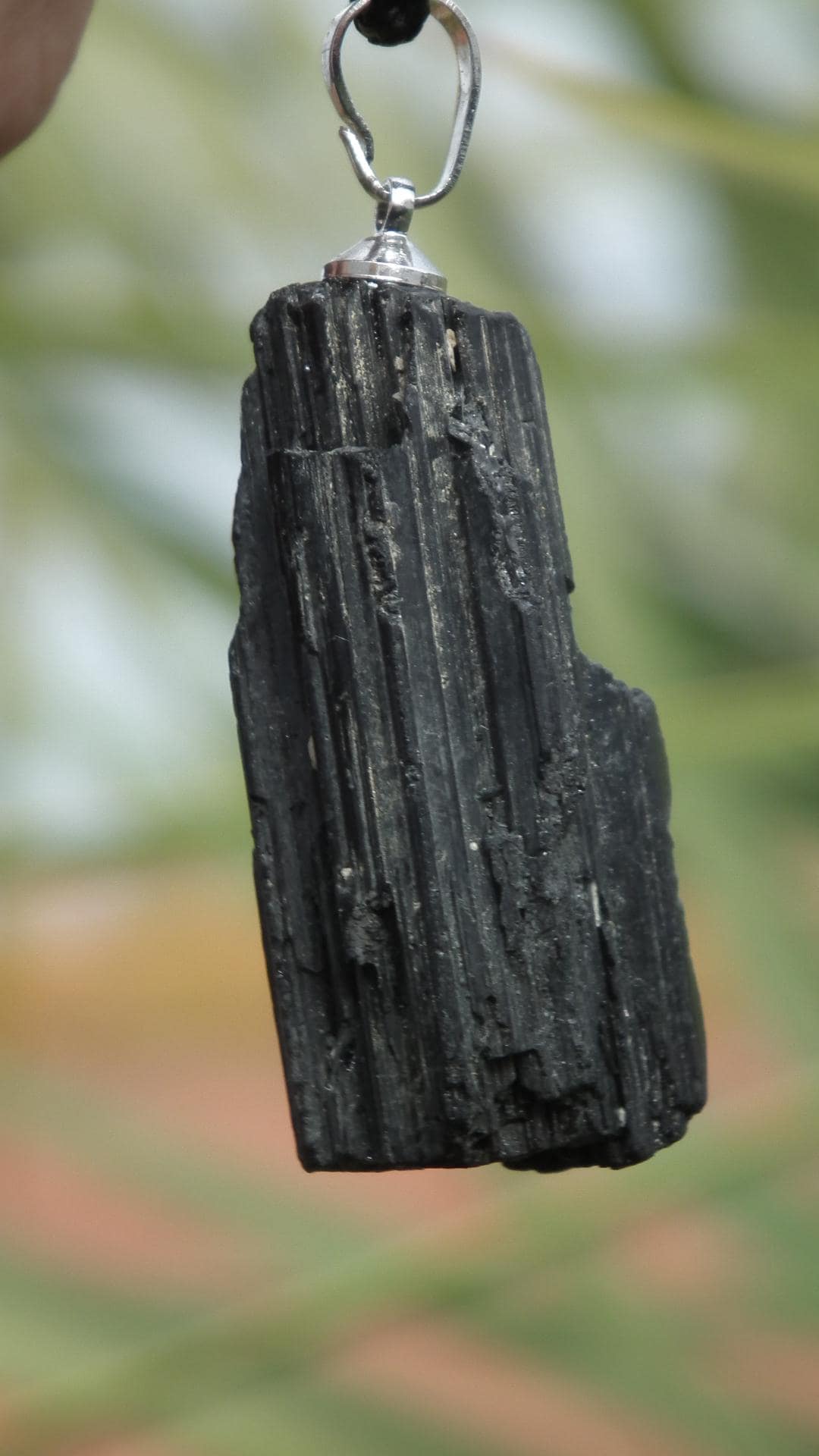 Raw black tourmaline necklace // Wax chain