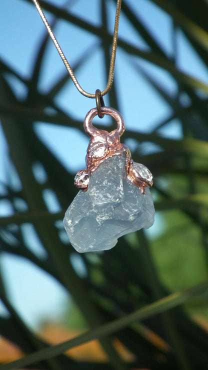 Celestite necklace with Herkimer diamond