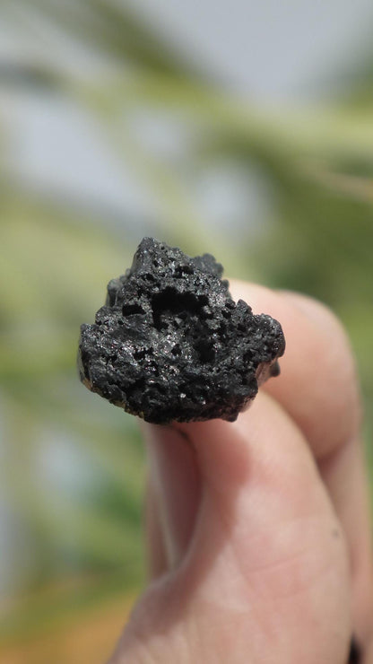 Raw black tourmaline necklace // Wax chain