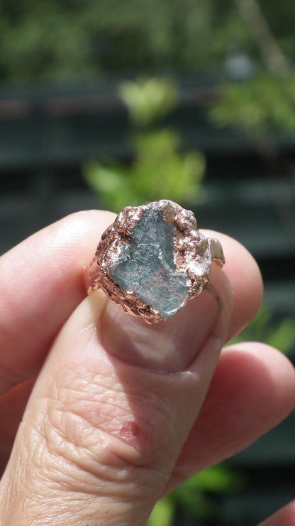 Electroformed Copper celestite ring / rough celestite
