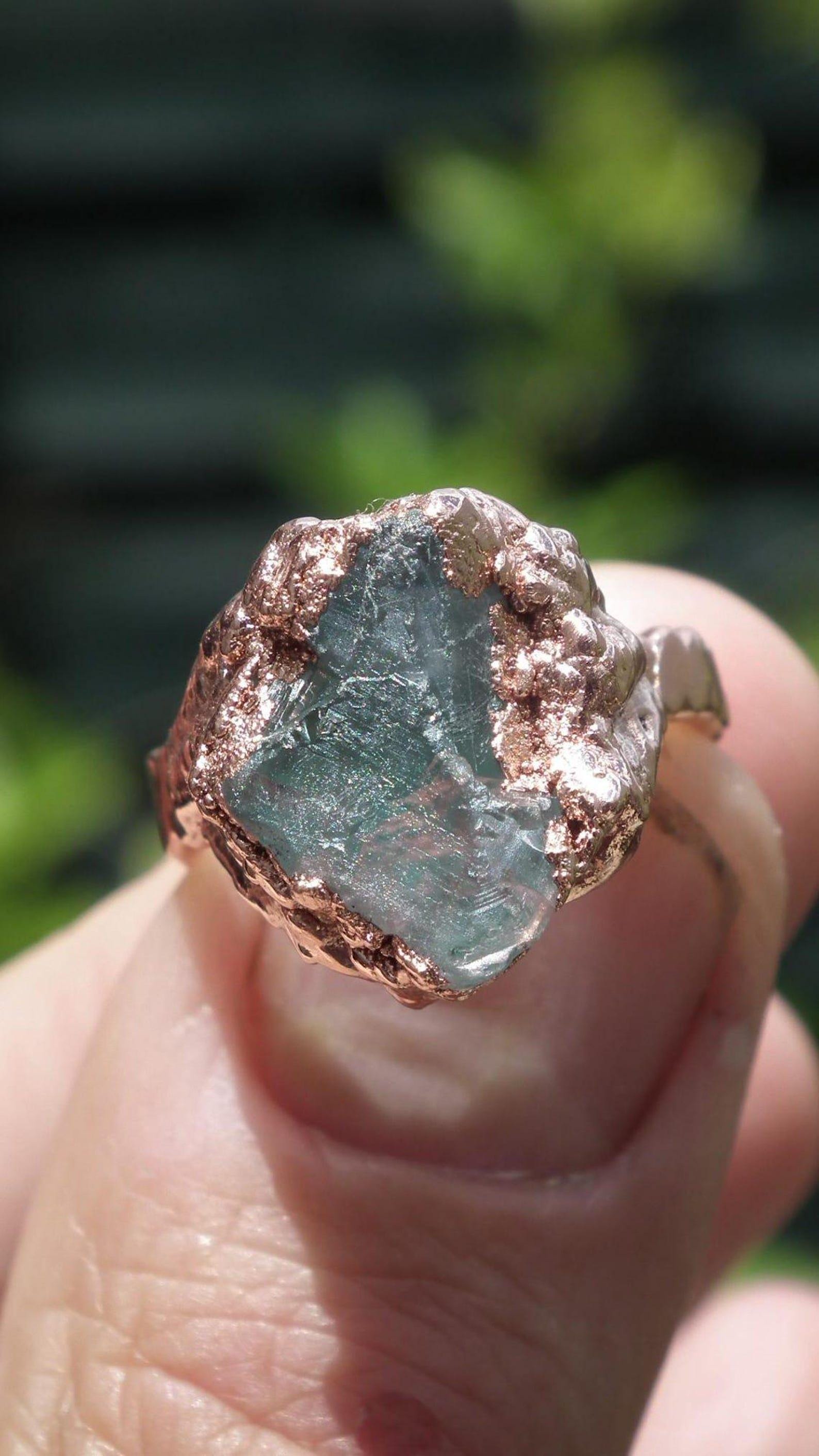 Electroformed Copper celestite ring / rough celestite