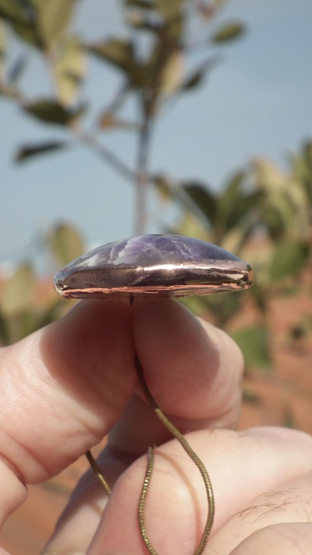 Electroformed copper Chevron "dogtheet" Amethyst pendant