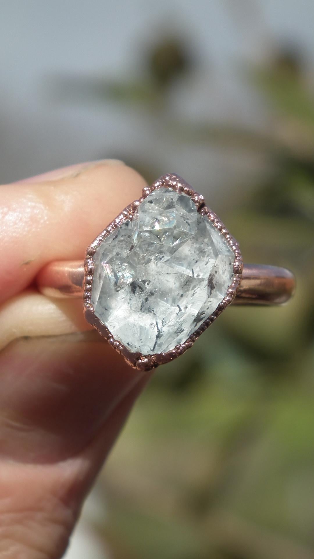 Herkimer diamond ring / herkimer ring / Electroformed Copper