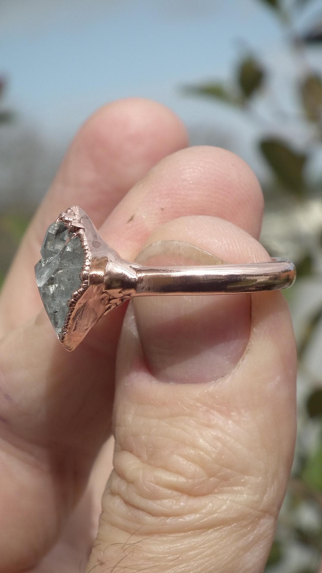 Herkimer diamond ring / herkimer ring / Electroformed Copper