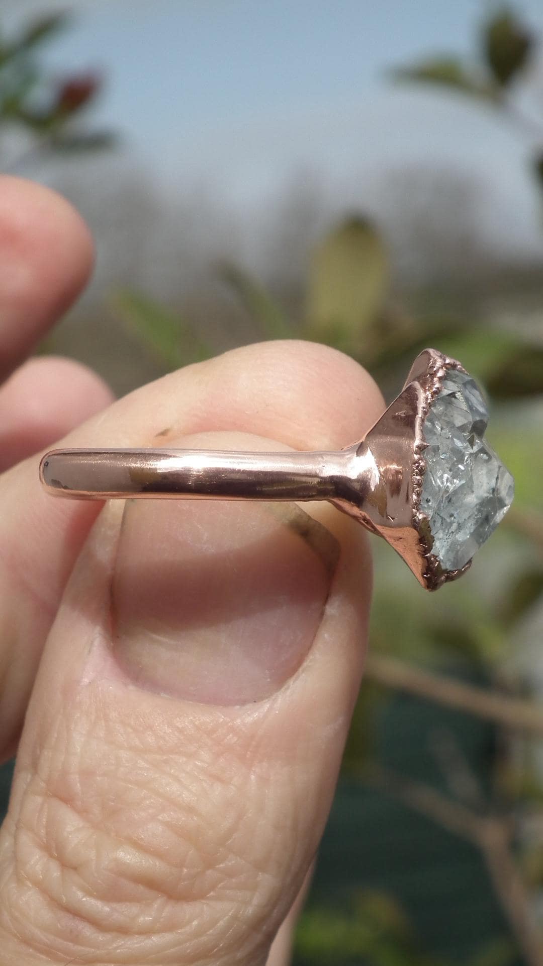 Herkimer diamond ring / herkimer ring / Electroformed Copper