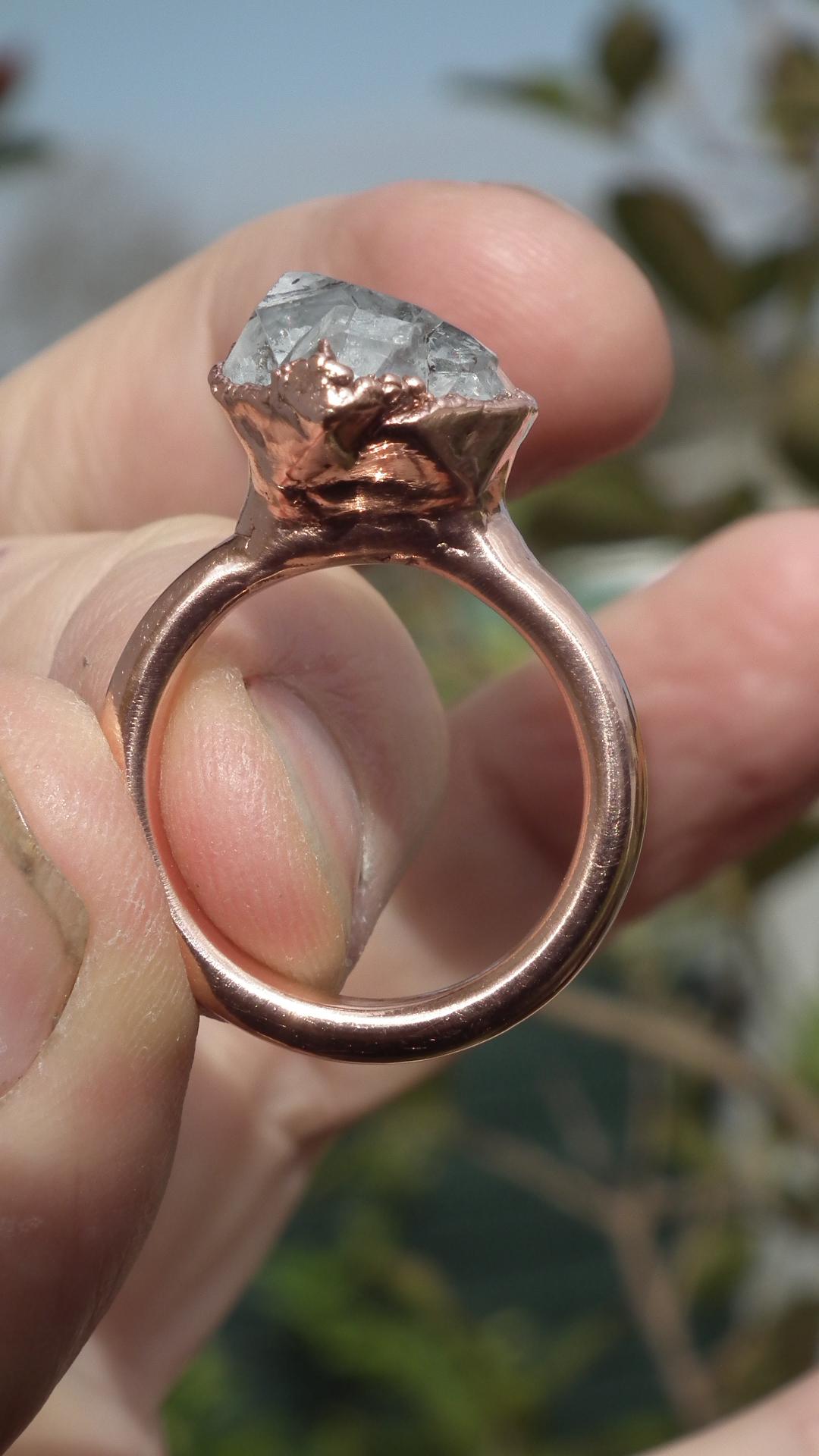 Herkimer diamond ring / herkimer ring / Electroformed Copper
