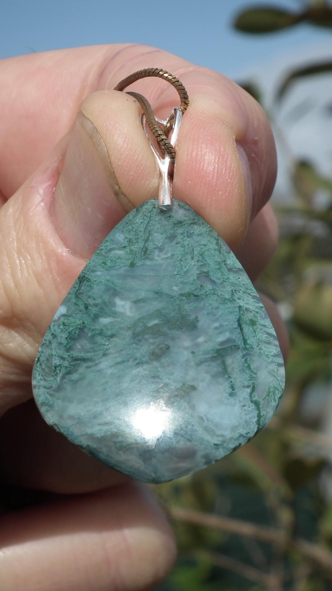 Moss agate necklace with Sterling silver bail