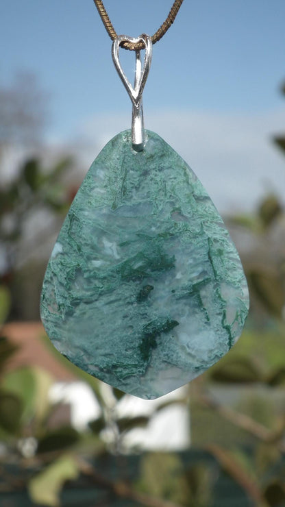 Moss agate necklace with Sterling silver bail