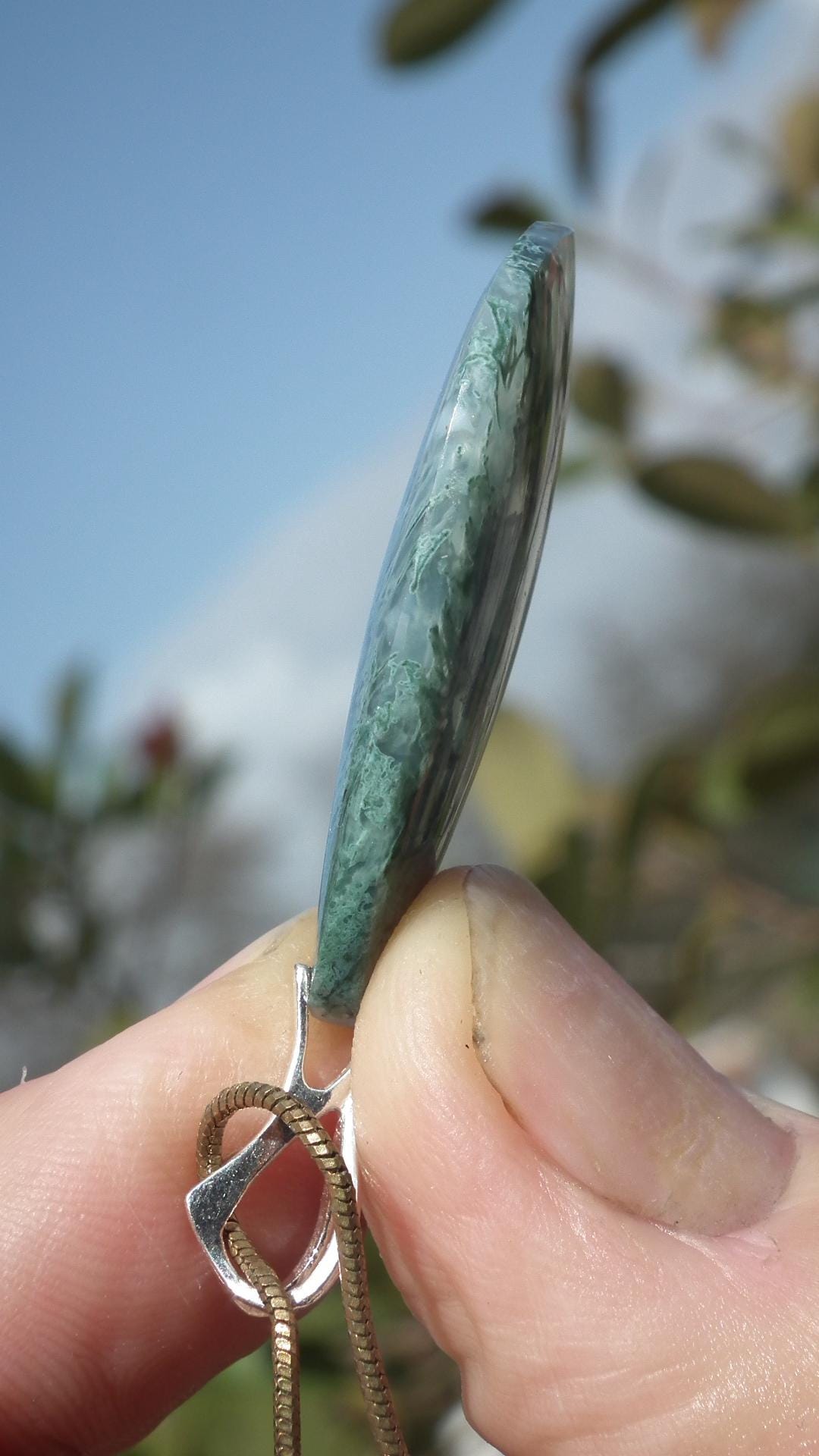 Moss agate necklace with Sterling silver bail