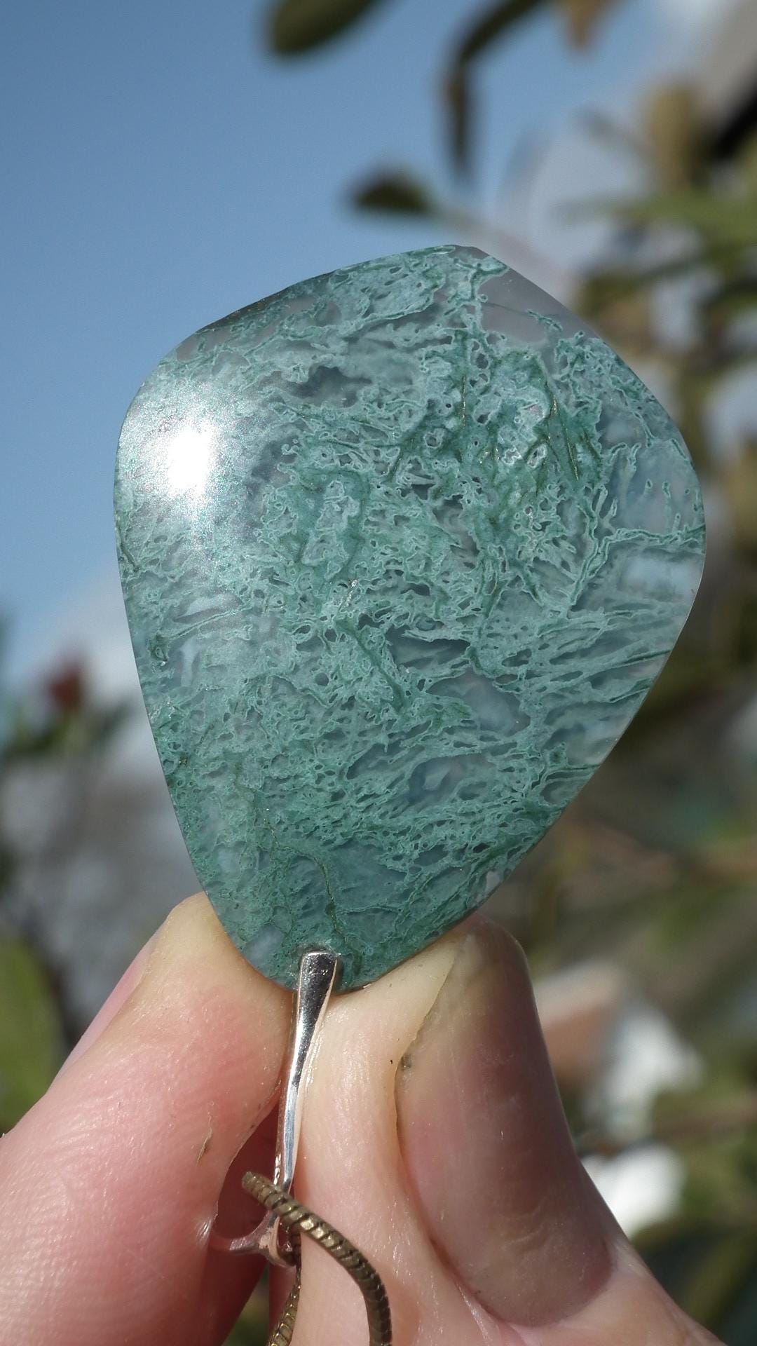 Moss agate necklace with Sterling silver bail