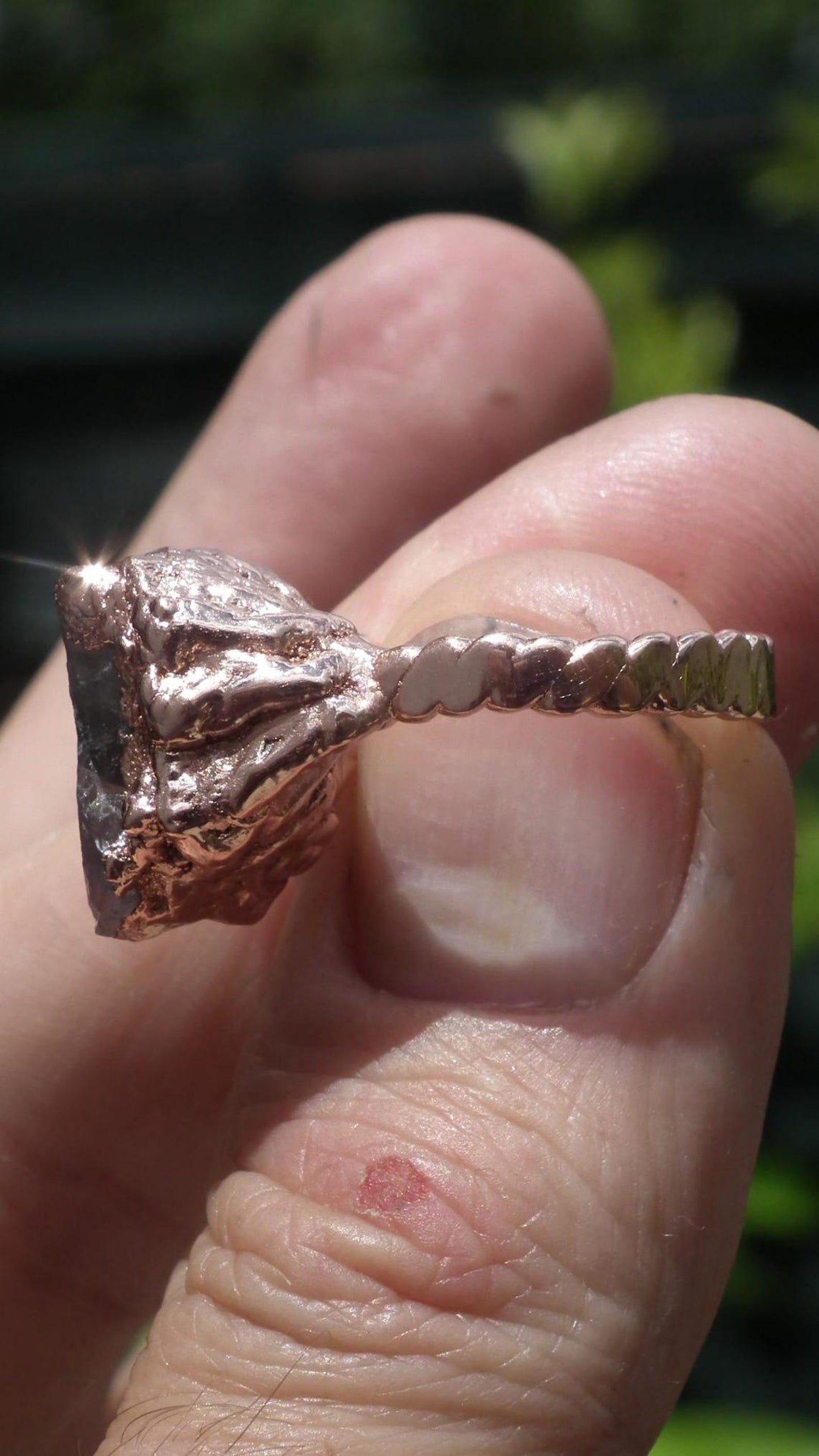 Electroformed Copper celestite ring / rough celestite