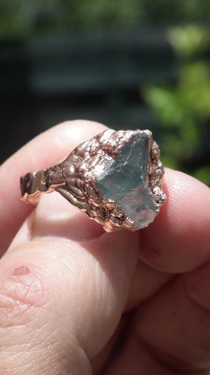 Electroformed Copper celestite ring / rough celestite