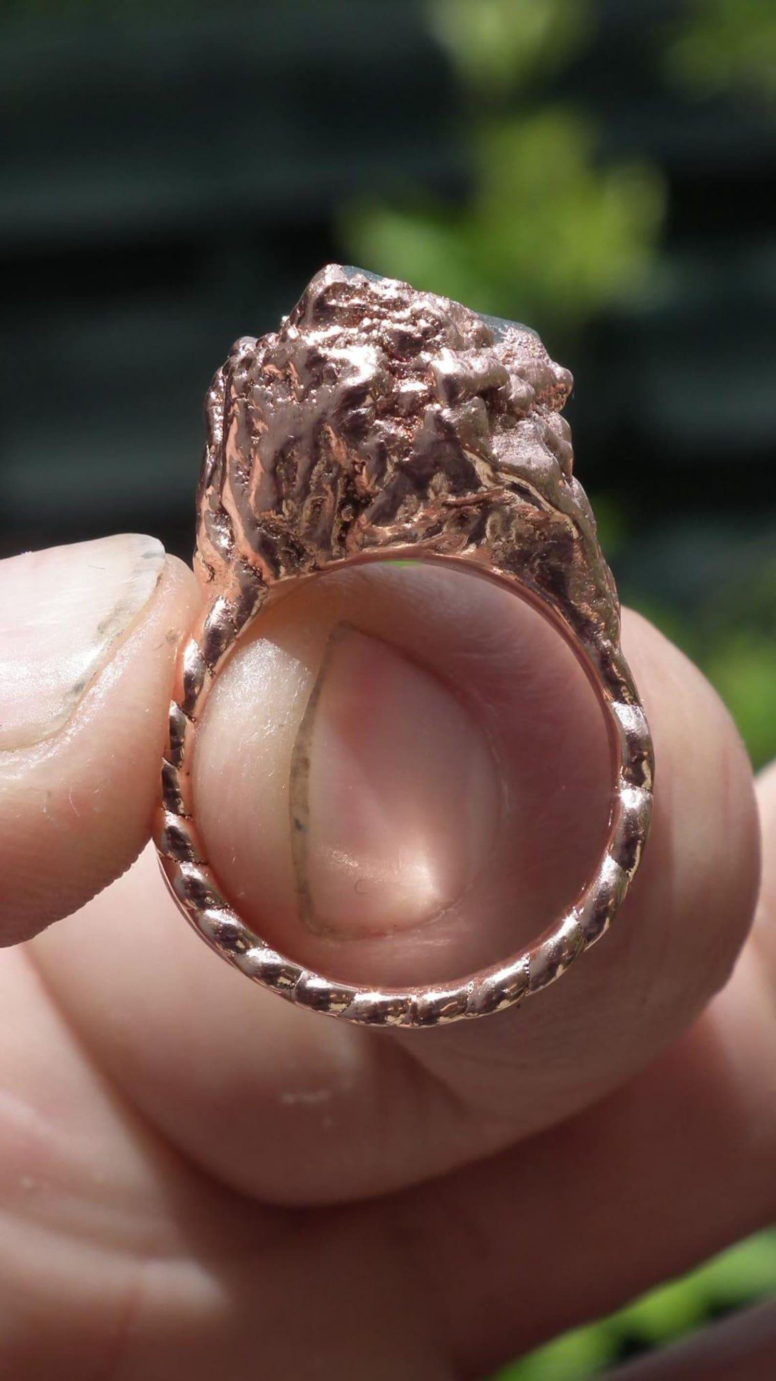 Electroformed Copper celestite ring / rough celestite