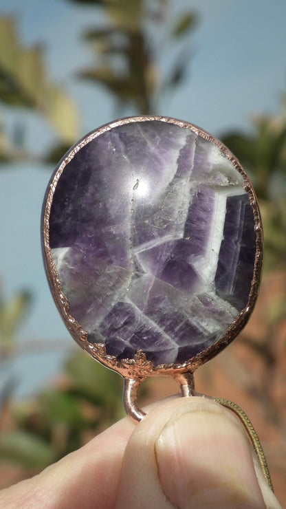 Electroformed copper Chevron "dogtheet" Amethyst pendant