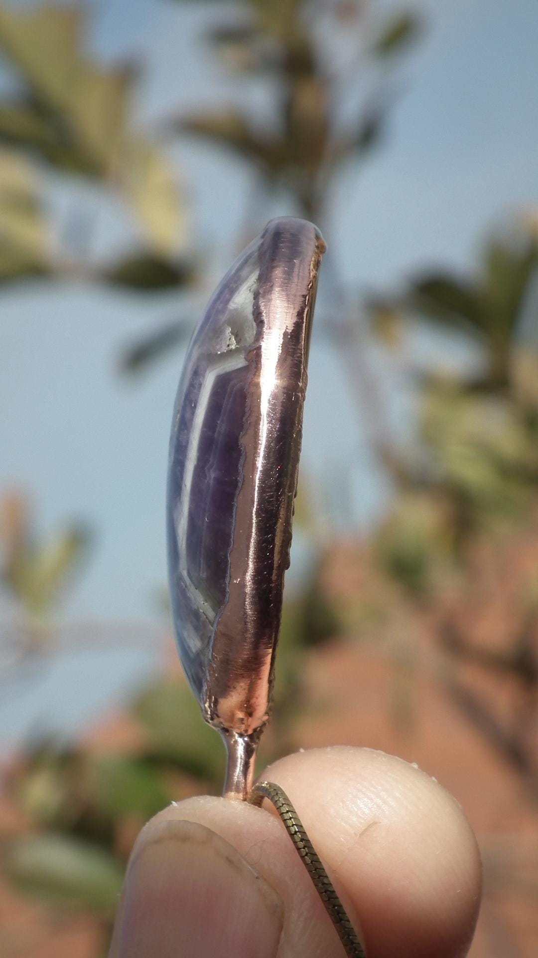 Electroformed copper Chevron "dogtheet" Amethyst pendant