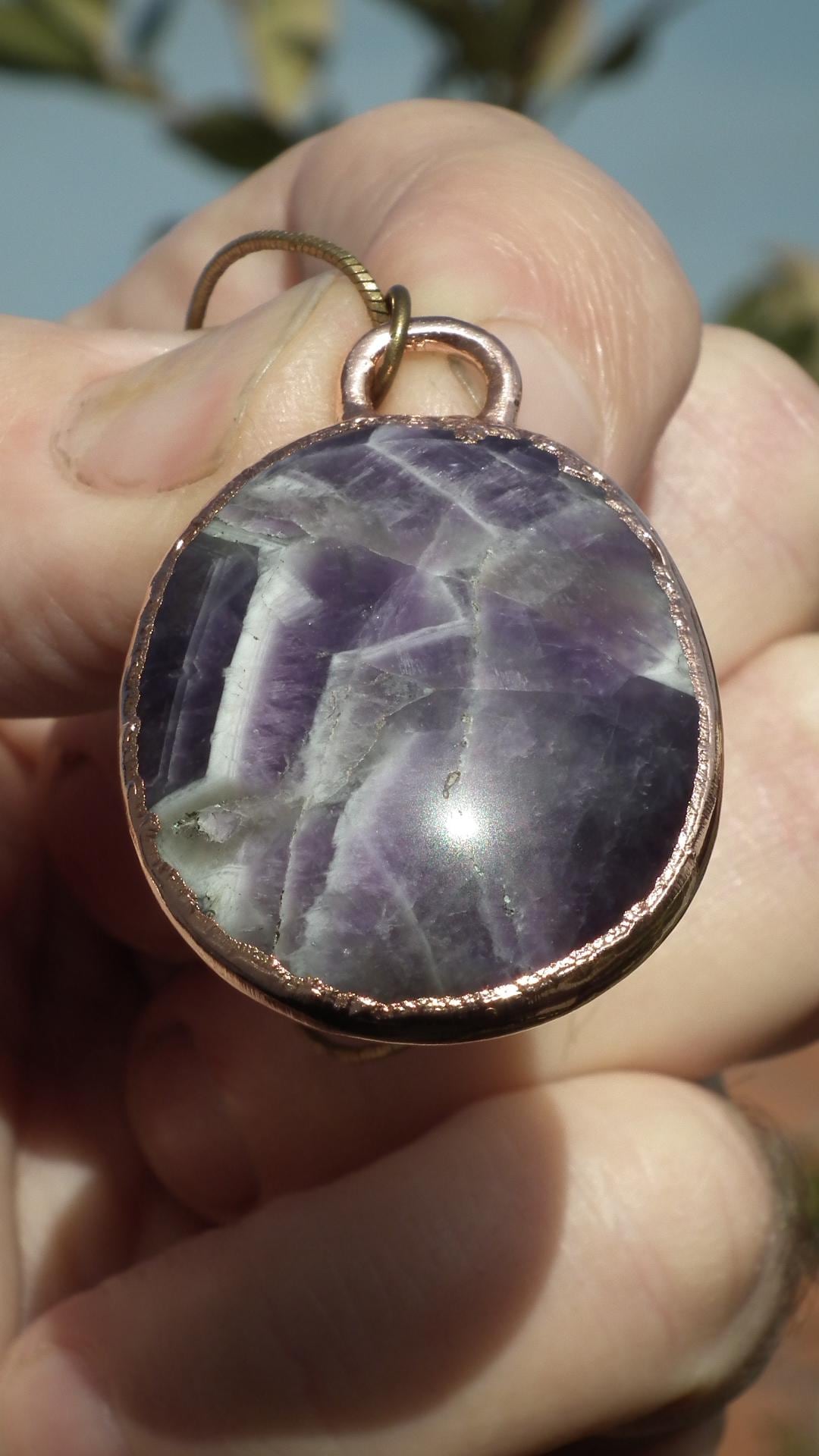 Electroformed copper Chevron "dogtheet" Amethyst pendant