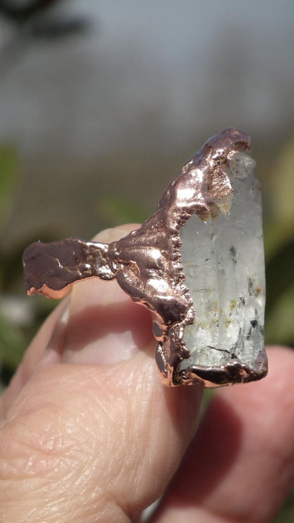 Enhydrokristalring // Uv-reactief kristal // Gouden enhydro // Elektrogevormd koper