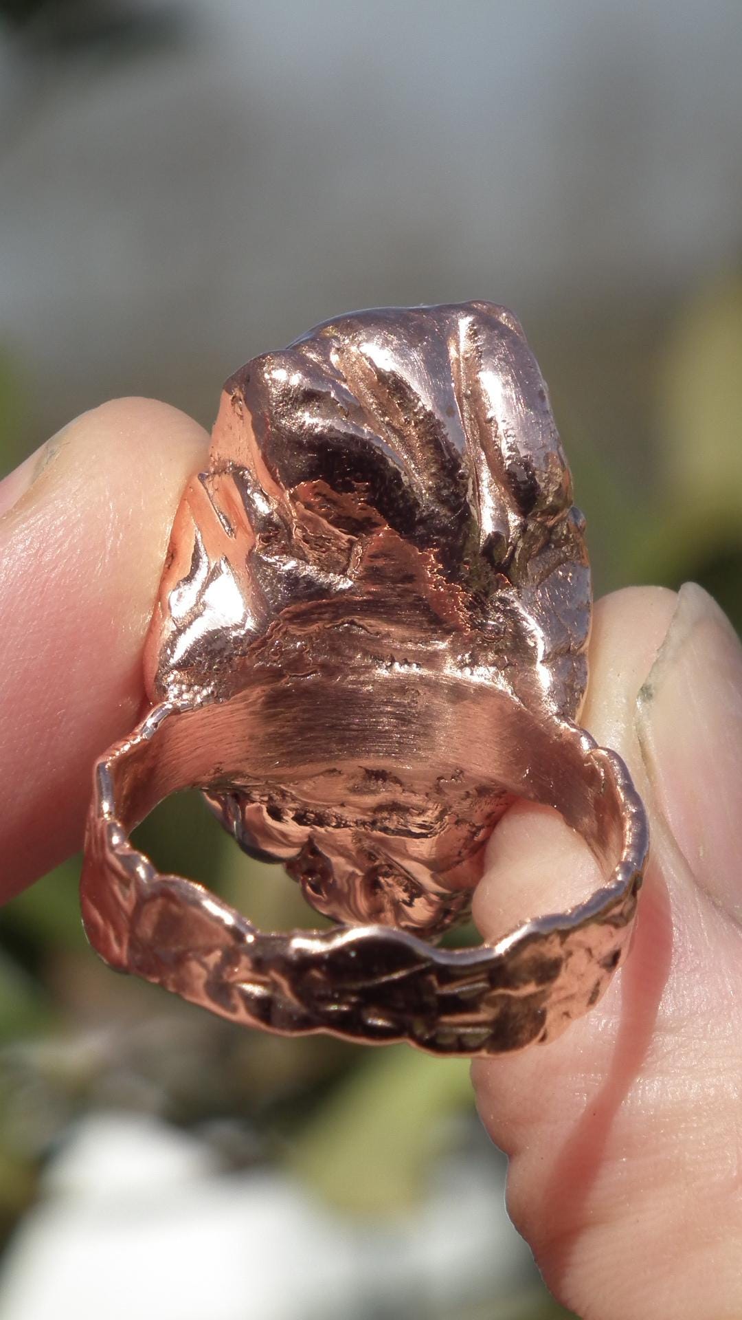 Enhydrokristalring // Uv-reactief kristal // Gouden enhydro // Elektrogevormd koper