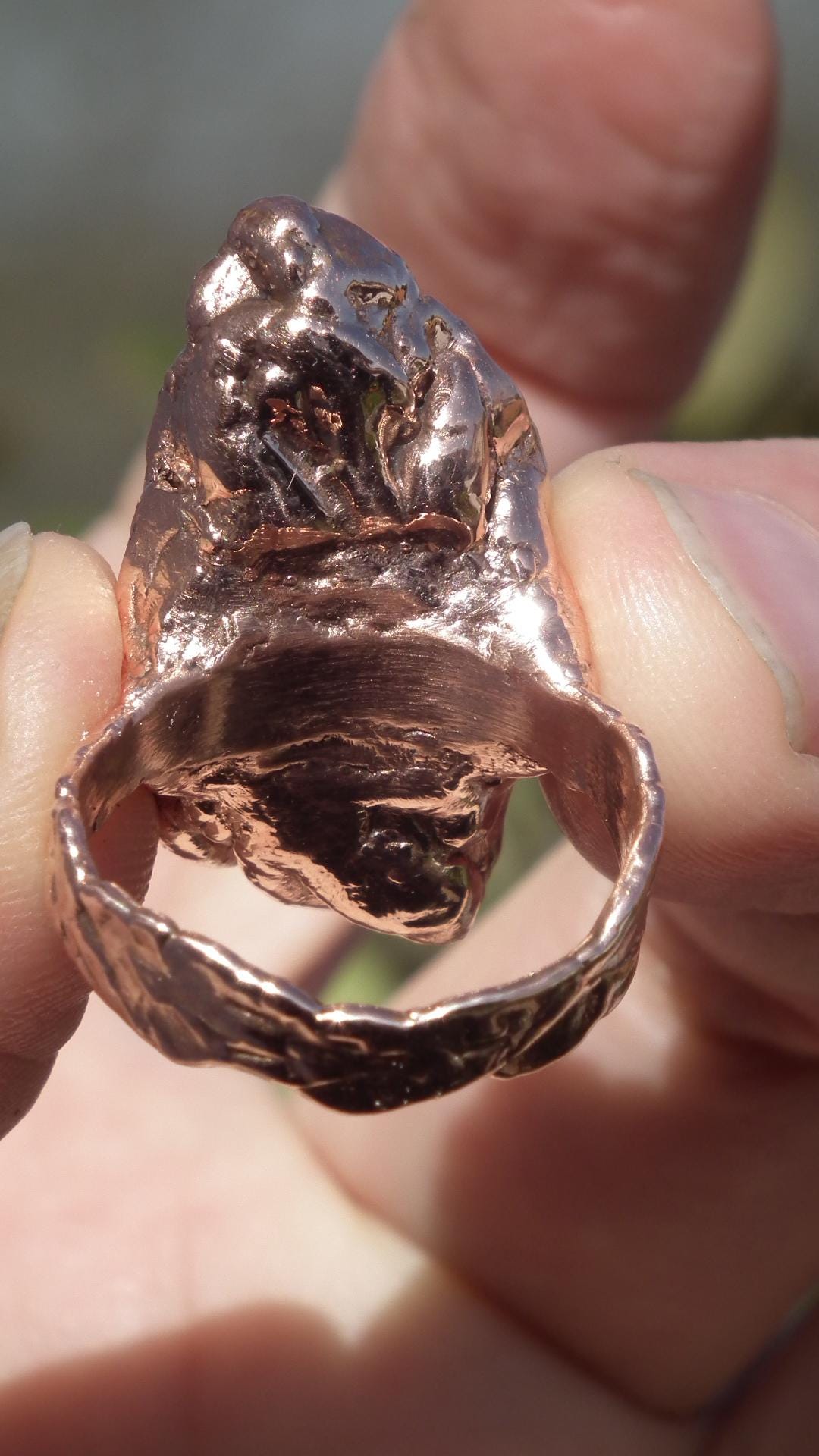 Enhydrokristalring // Uv-reactief kristal // Gouden enhydro // Elektrogevormd koper