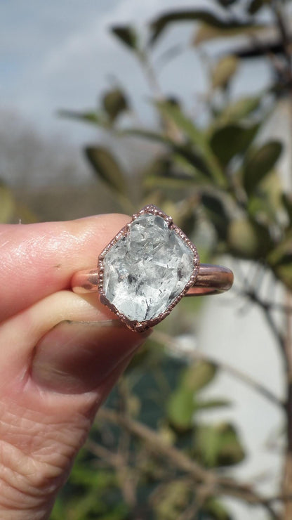 Herkimer diamond ring / herkimer ring / Electroformed Copper