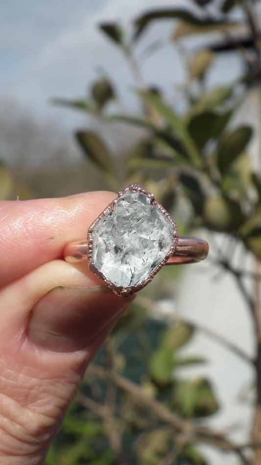 Herkimer diamond ring / herkimer ring / Electroformed Copper