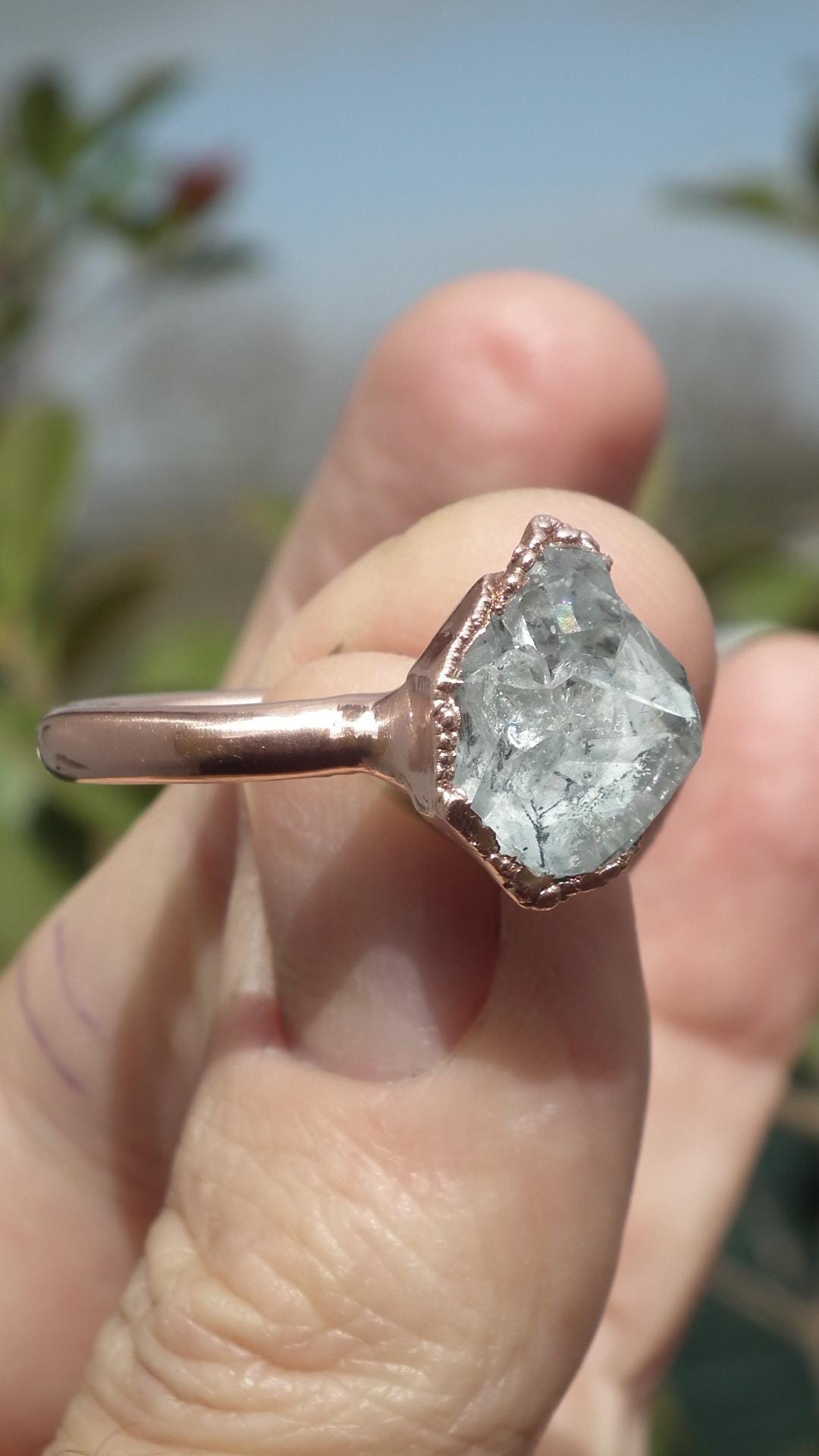 Herkimer diamond ring / herkimer ring / Electroformed Copper