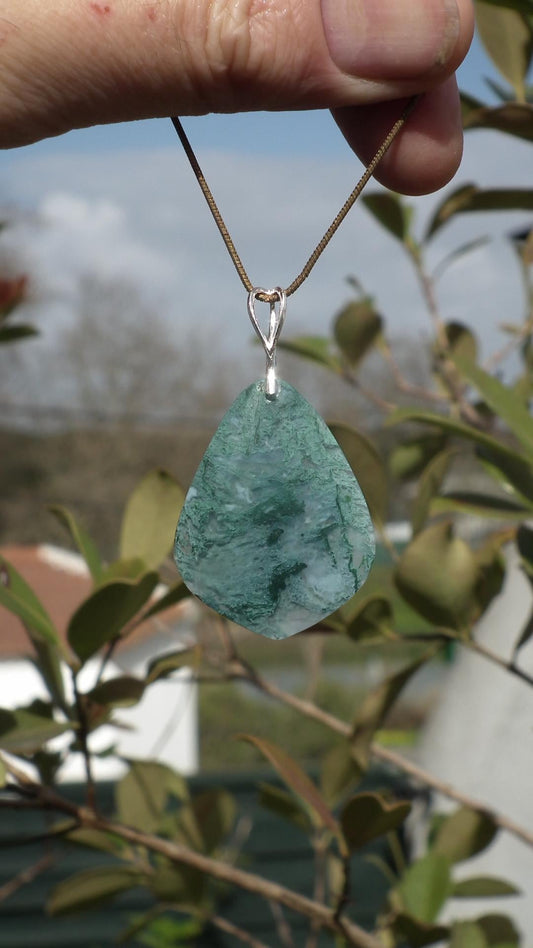 Moss agate necklace with Sterling silver bail